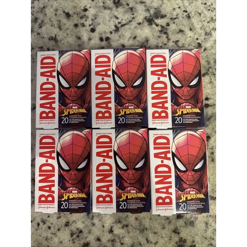 6 Boxes Band-Aid Brand 120 Adhesive Bandages Marvel Spiderman Assorted Sizes